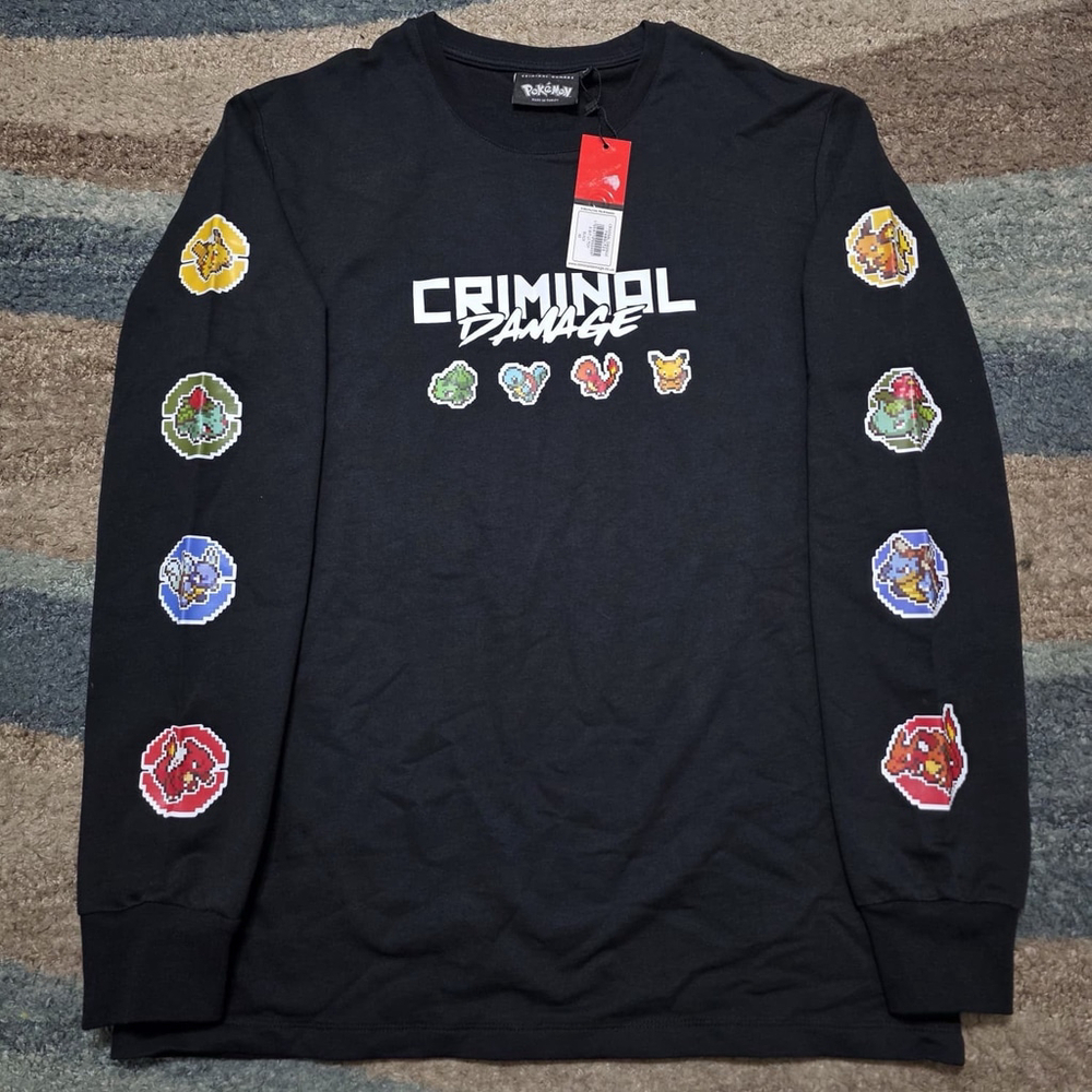 NWT Criminal Damage Pokemon Black Long Sleeve Shirt Men's XS
